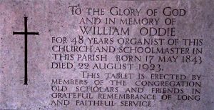 Memorial to Mr William Oddie, Organist